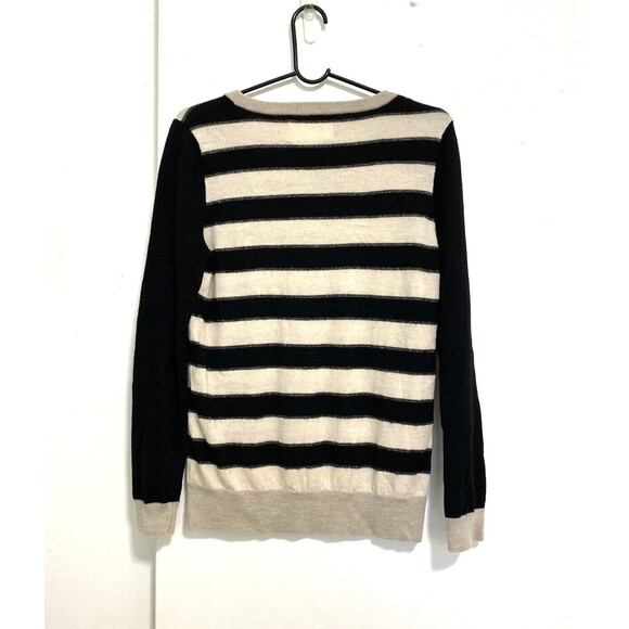 Banana Republic Sweater Womens Size L Italian Merino Wool Beige Black Stirped - Picture 2 of 12